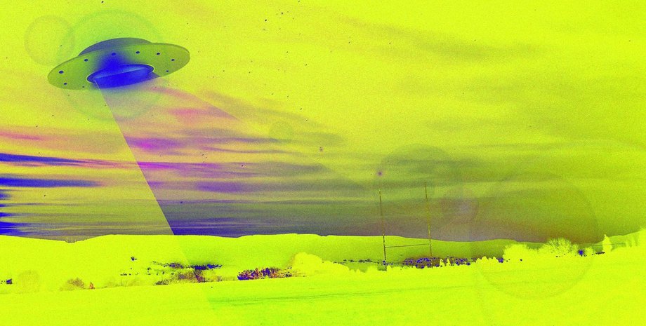 НЛО, летающая тарелка, небо, дорога, фото