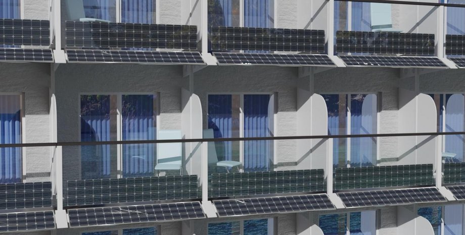 Балкони, каюти, лайнер, сонячні панелі, фото