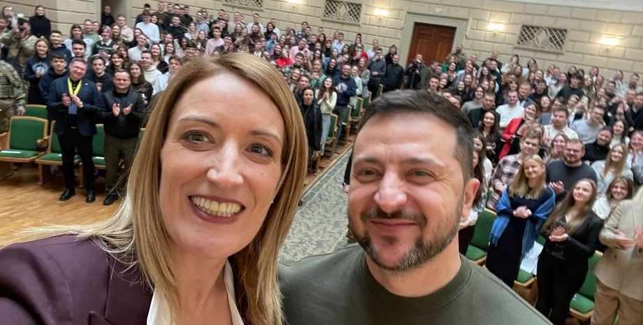 Роберта Метсола и Владимир Зеленский