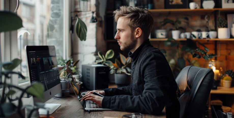 Парень за компьютером Парень за компьютером