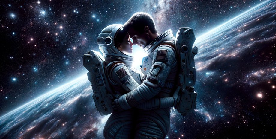 космос, космонавты, астронавты, объятия, отношения