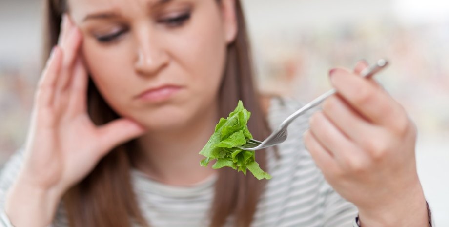зелень, диета, женщина, недовольство