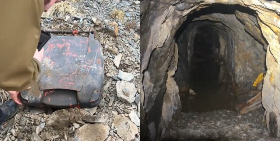 Старая шахта, мусорный бак, нашли подземелье, туристы, гуляли в горах, необычная находка, спустились в подземелье, тоннель, осыпались камни