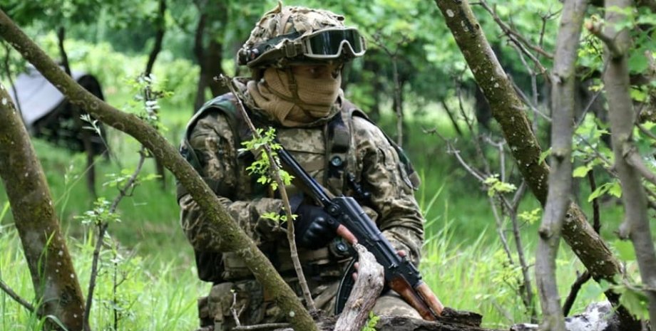 боец в летнем лесу, боец всу, украинский солдат