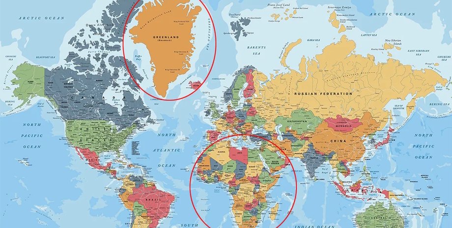 карта світу гренландія