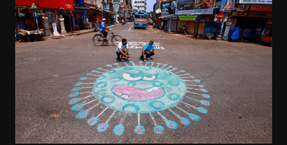 рисунок, коронавирус, асфальт, фото