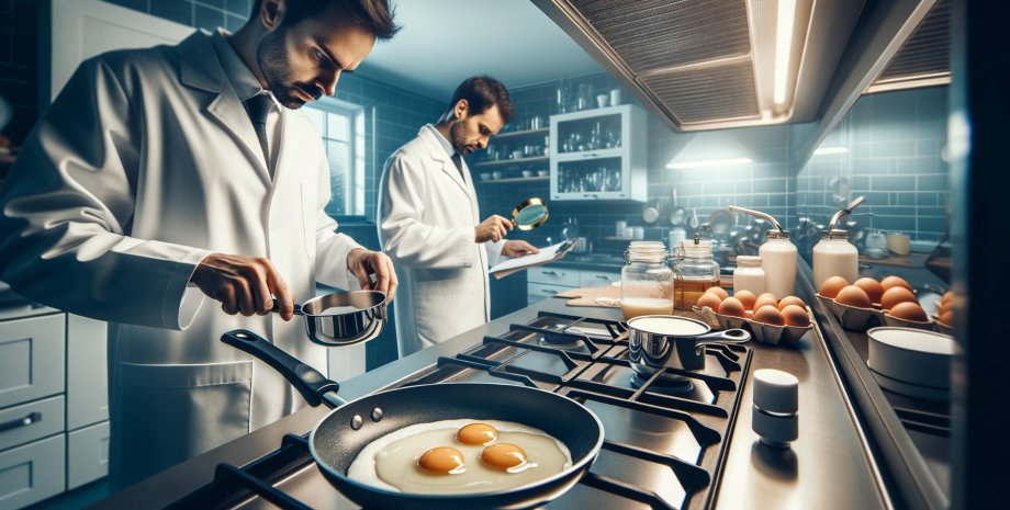 яйца, яичница, ученые, кухня, сковорода