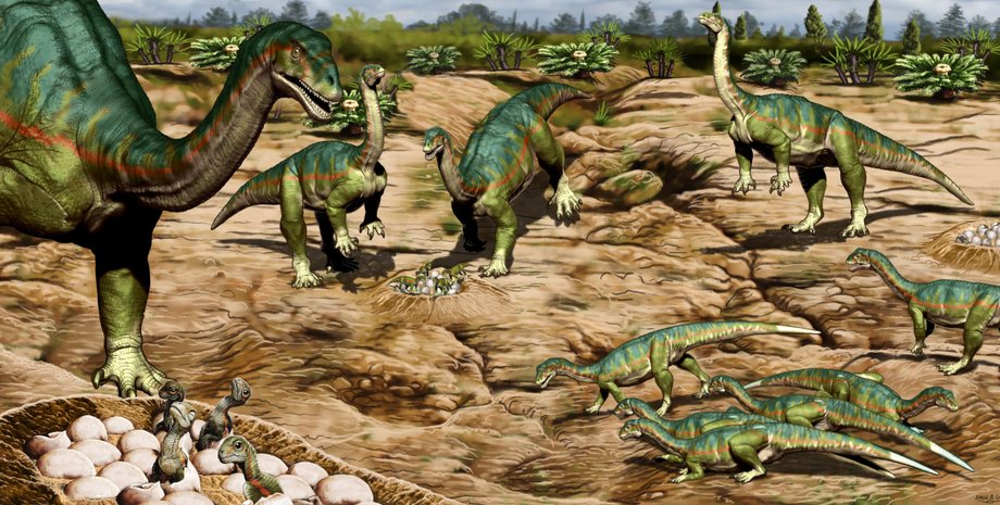 динозаври, яйця, зелень, малюнок