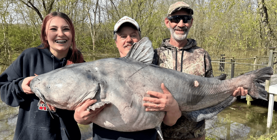 Девочка поймала огромного сома, большая рыба, рекорд штата