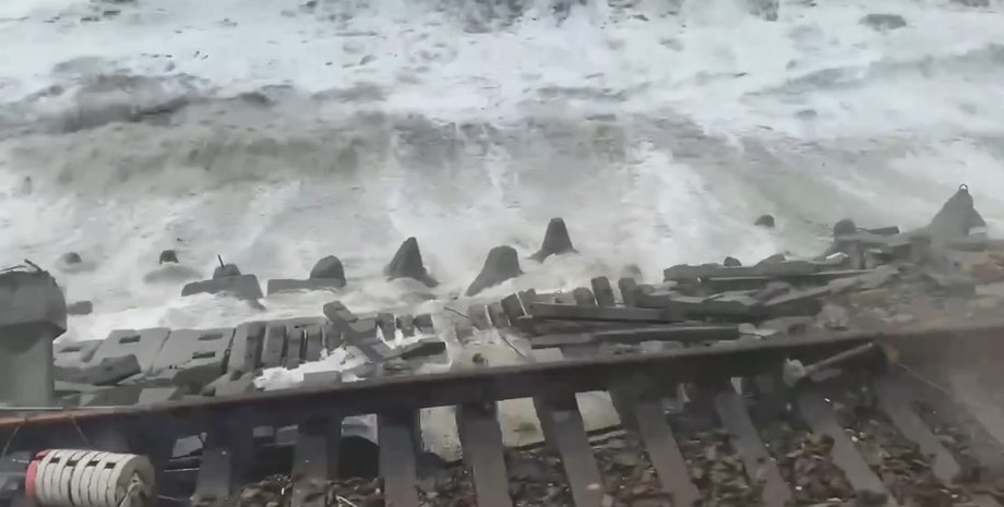 Железная дорога возле Сочи, Сочи шторм, Сочи 27 ноября, железная дорога РФ разрушения, шторм железная дорога РФ