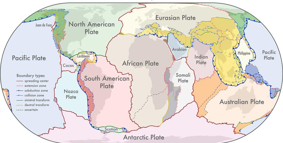 Тектонічні плити, літосферні плити, нова карта, 2022 рік
