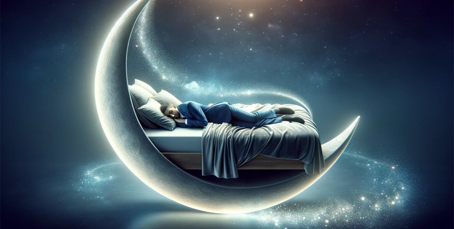 сон чоловік, ліжко, місяць