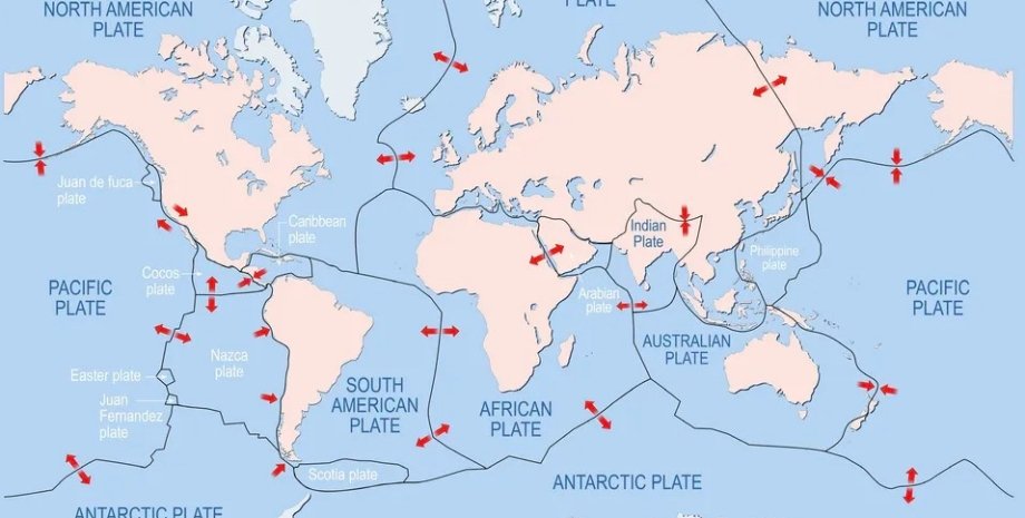 Карта тектонических плит Земли тектонические плиты, тектоника, плиты земли