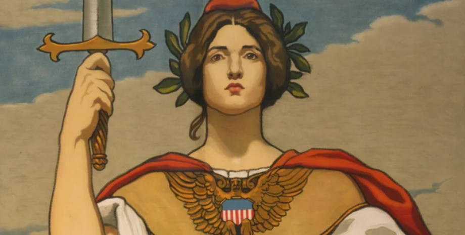 Первые упоминания о Леди Колумбии, первоначально известной как Колумбина, появляются в конце 17 века. Колумбия, Америка, богиня, агитация, образ, талисман, леди Колумбия