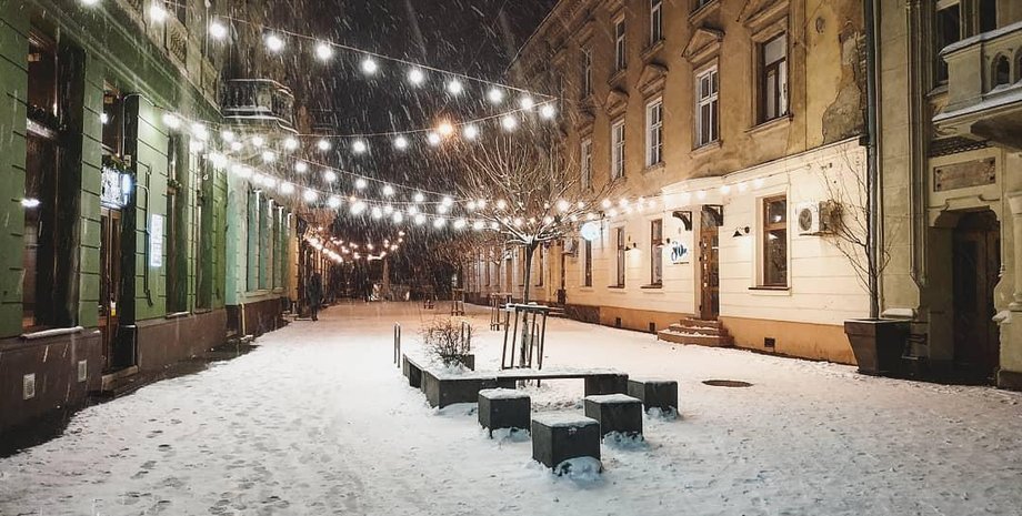 снегопад во Львове львов снег