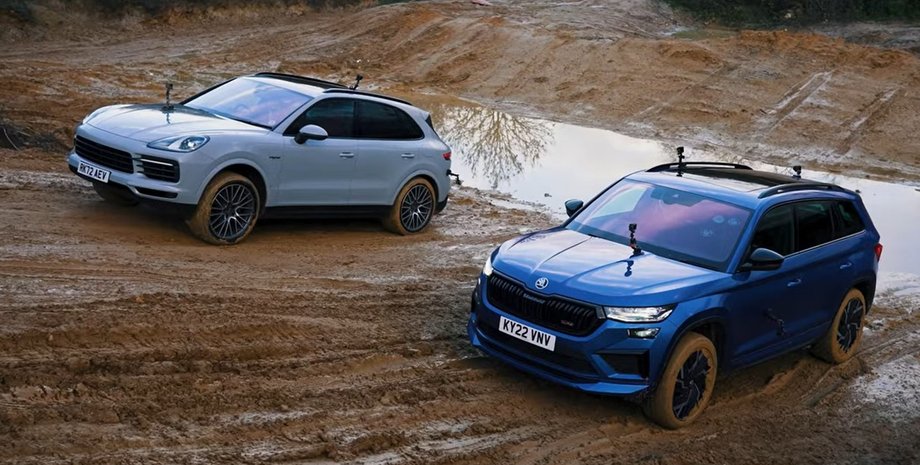 Skoda, Skoda Kodiaq, Porsche, Porsche Cayenne, Бездорожье, Сравнение, Авто, Автомобили, Видео, Кроссоверы