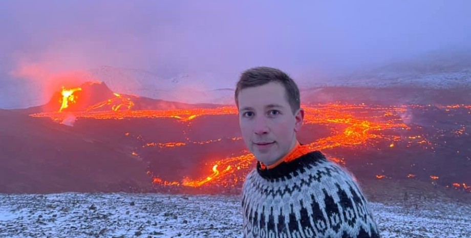 вулкан Фаградальсфьядль, Сергей Артамонов, панорама вулкана, извержение вулкана