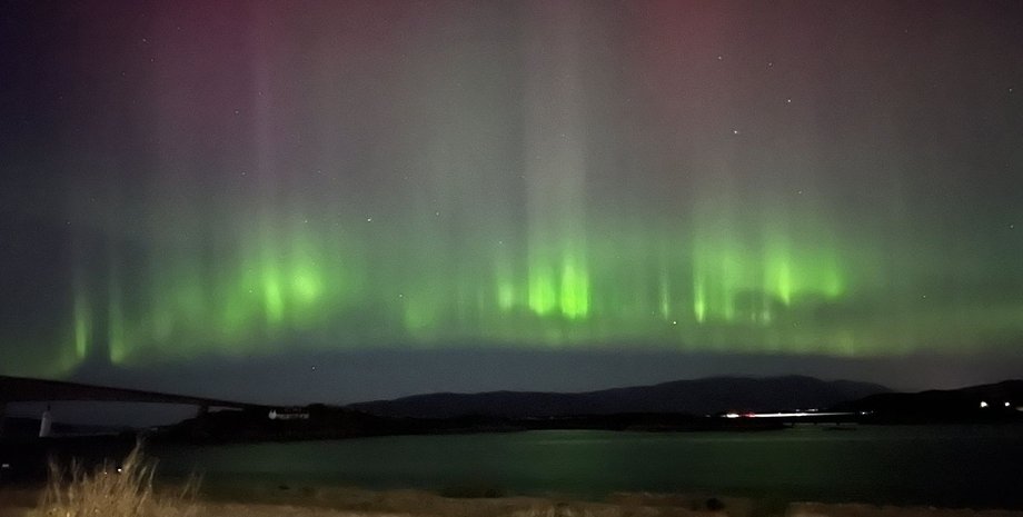 Северное сияние, ночное небо, звезды, небо,