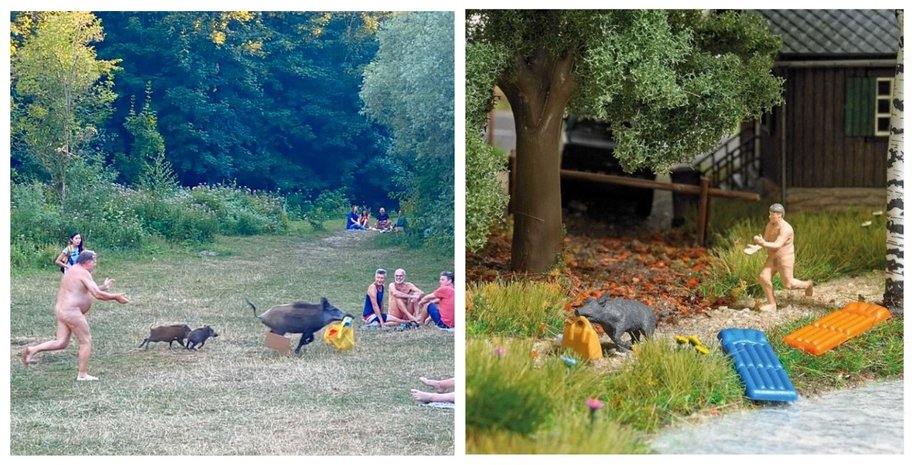 нудист, свинья, пластиковая фигурка