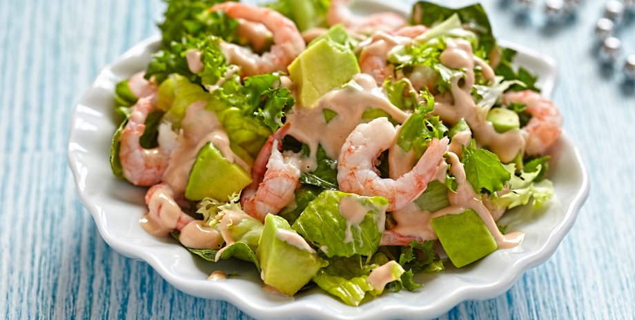 салат цезар, салат з авокадо, салат з креветками, оригінальний рецепт салату, смачний салат