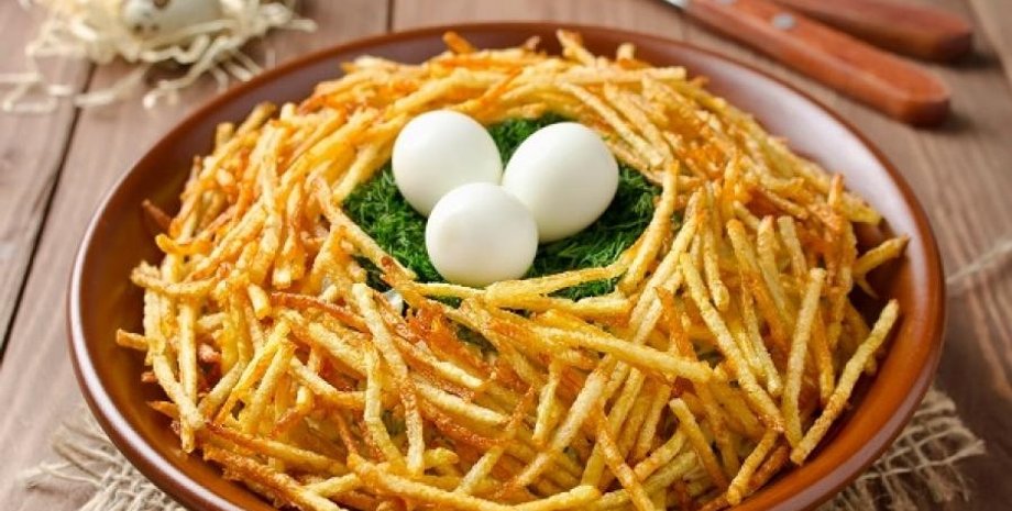 салат гнездо глухаря, гнездо глухаря, салат гнездо глухаря, популярный салат, рецепт салата