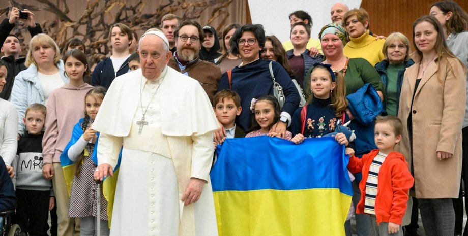 папа римский франциск, украинский флаг, украина, ватикан