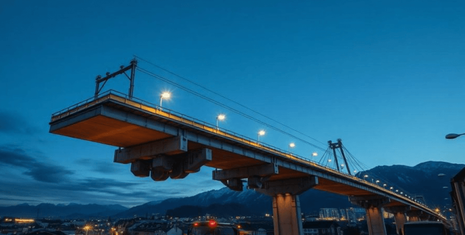 Перемещение нового гигантского моста в центре города без помощи кранов