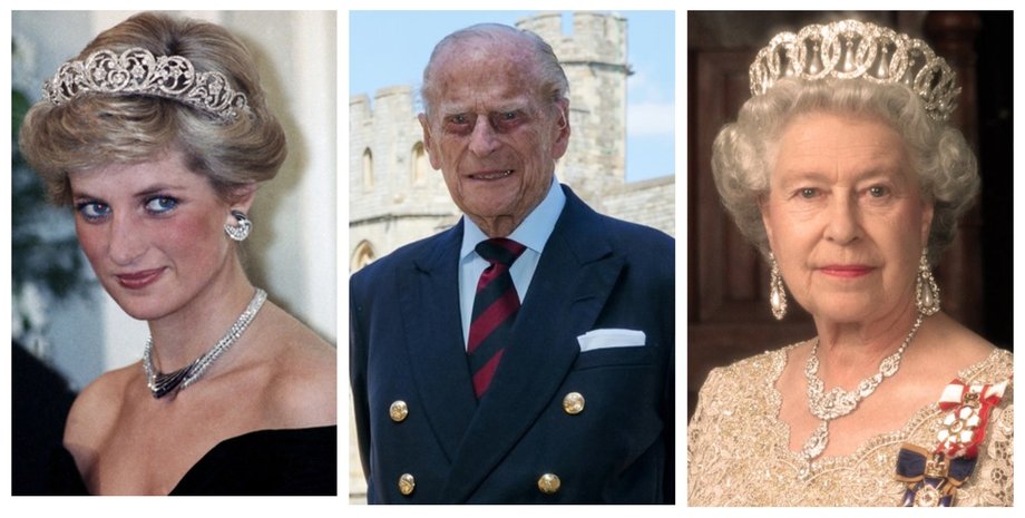 принцесса Диана, принц Филипп, королева Елизавета II
