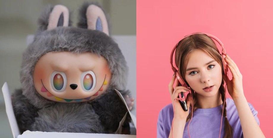 Лялька Лабубу та дівчина в навушниках як приклади популярних інтернет-трендів 2025 року