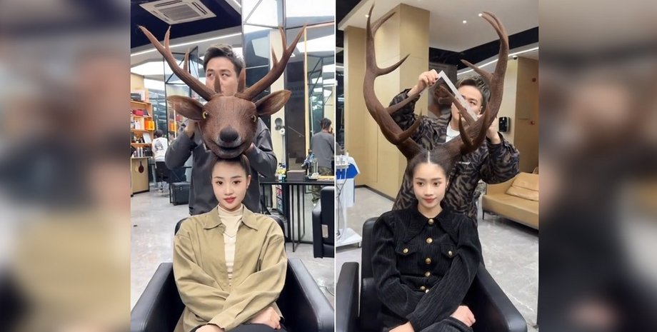 прическа, волосы, китайский стилист, рога на голове, начес