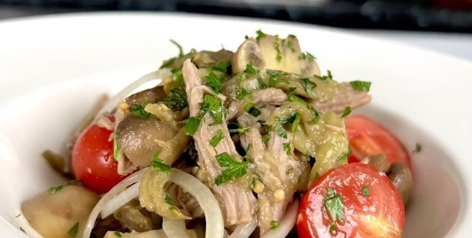 салат с баклажанами, салат с мясом и баклажанами