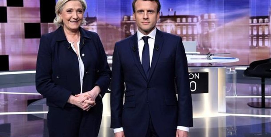 Марин Ле Пен и Эммануэль Макрон / EPA/UPG