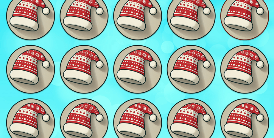 Визуальная головоломка, тест на зрение, тест на внимательность, загадка, головоломка, задачи, интересные головоломки, шапка, рождество,