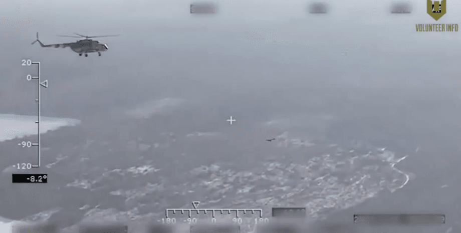 дрон,  вертолет ми-8, сбили шахед, шахед