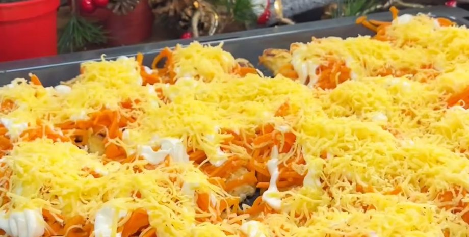 отбивные под шубой, морковь по-корейски