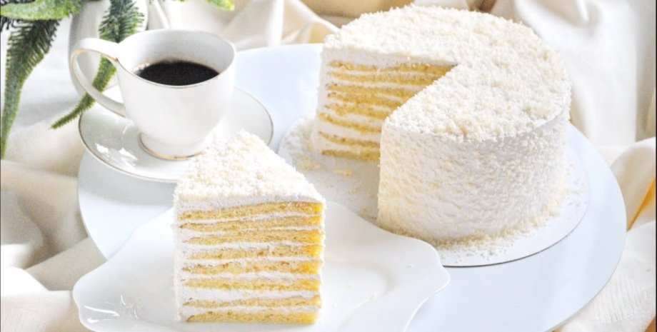Торт "Снежная королева", бисквитный торт, вкусный торт, рецепт вкусного торта, рецепт выпечки