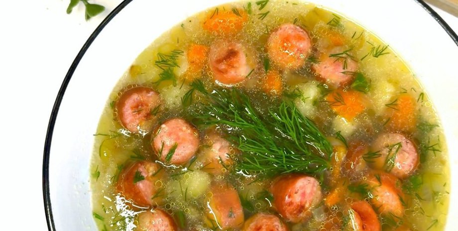 суп із сосисками, швидкі рецепти, суп нашвидкуруч