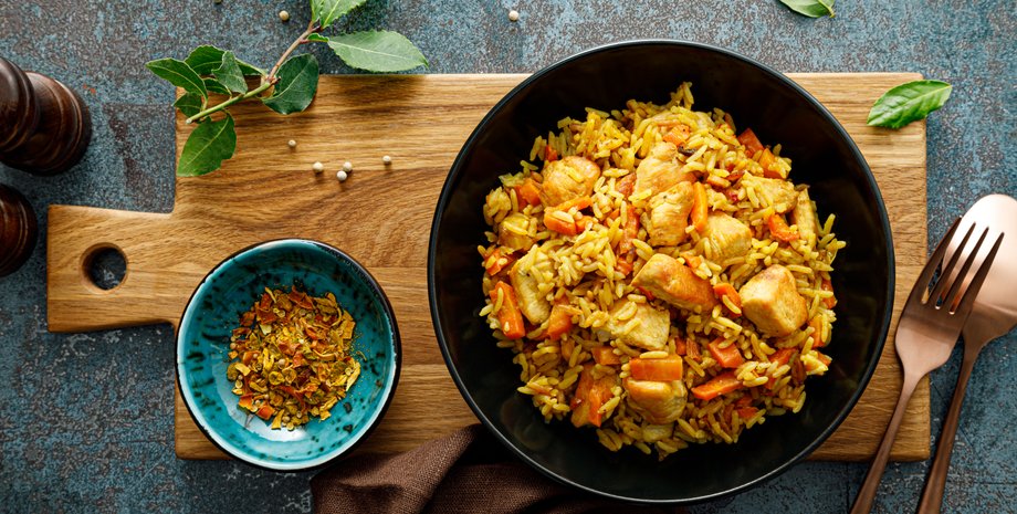 Плов с индейкой на сковороде, плов с индейкой, плов рецепт