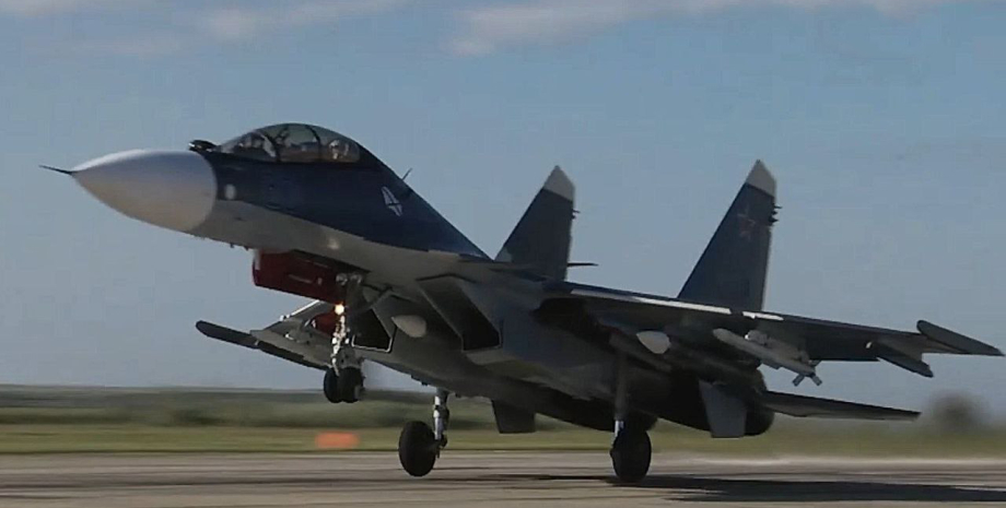 The propagandists showed the Su-30CM2 fighter with the air-air-air missiles, whi...