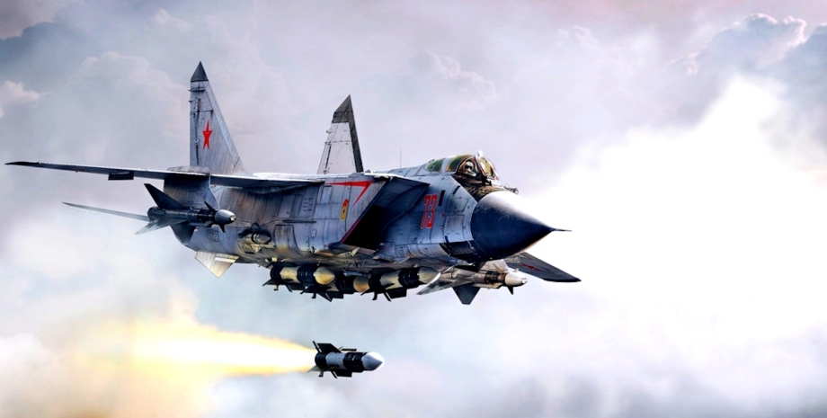 истребитель МиГ-31К, МиГ 31, кинжалы, ракета Кинжал, пуск кинжала