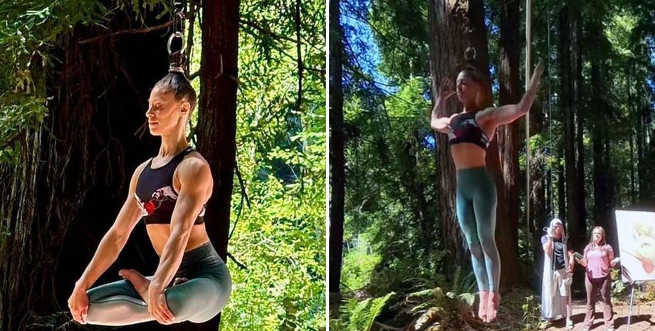 Лейла Нун, женщина висит в воздухе