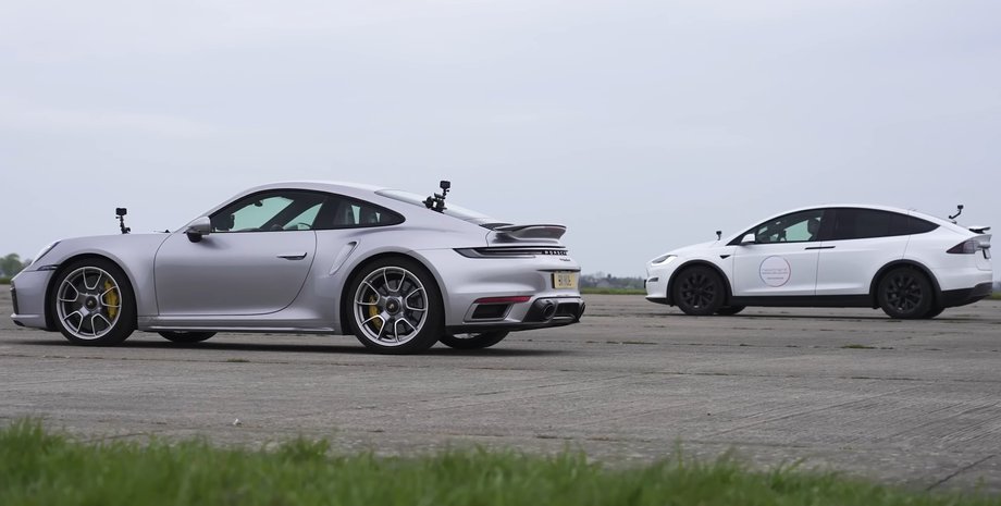 Porsche, Porsche 911, Porsche 911 Turbo S, Tesla, Tesla Model X, Tesla Model X Plaid, Гонки, Авто, Автомобили, Видео