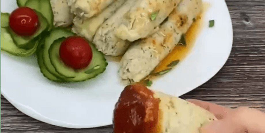 Курячо-сирні сосиски, кулінарні рецепти, куряче м'ясо