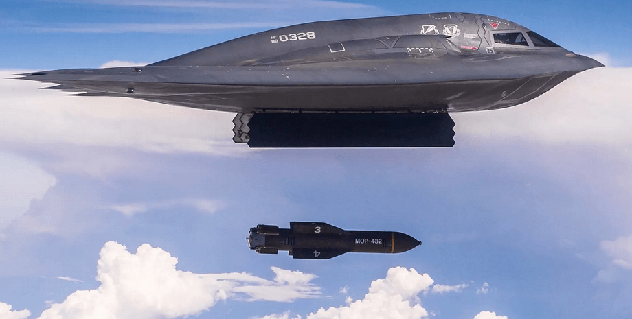 літак B-2 скидає бомбу GBU-57/B