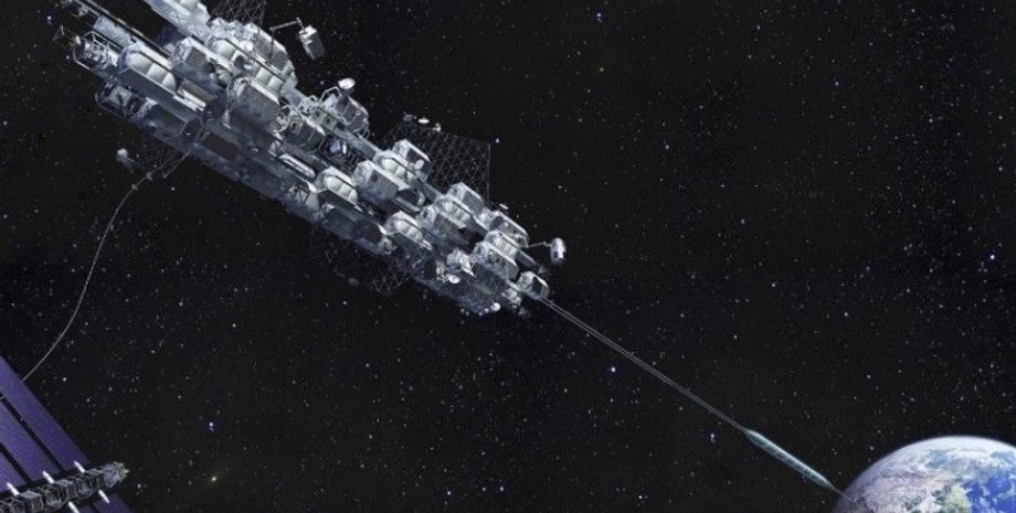 Космический лифт в представлении художника. Obayashi Corporation