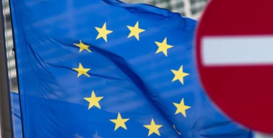 Санкции ЕС, флаг ЕС, знак стоп