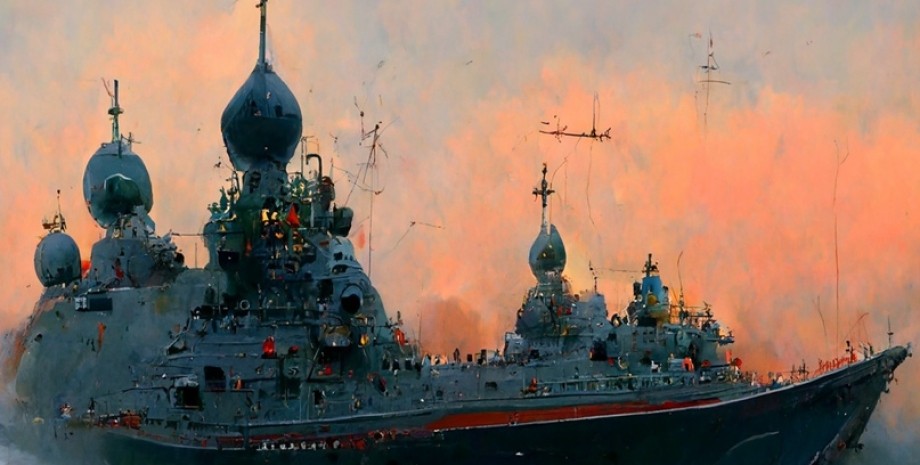 Midjourney, Midjourney фото, Midjourney картина, російський військовий корабель Midjourney
