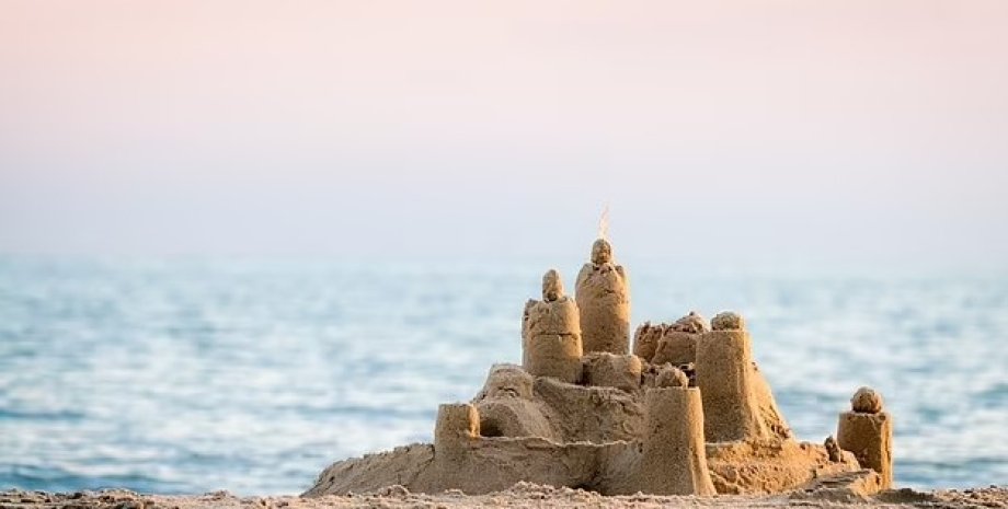 пляж, песок, замок из песка