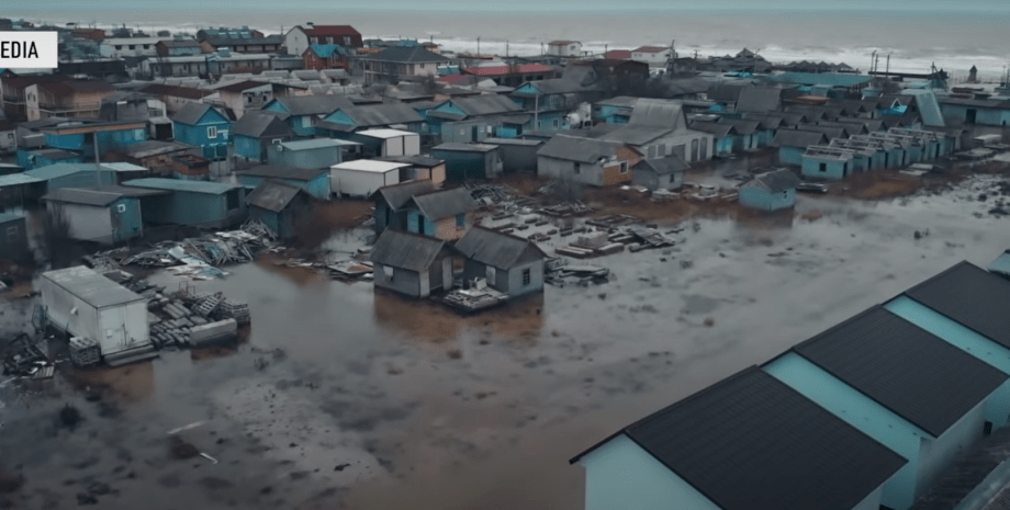 Кирилловку затопило из-за шторма, наводнение, шторм, Запорожская область, Азовское море