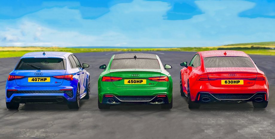 Audi, Audi RS3, Audi RS5, Audi RS7, Авто, Автомобили, Блогеры, Заезд, Гонки, Видео, Сравнение авто
